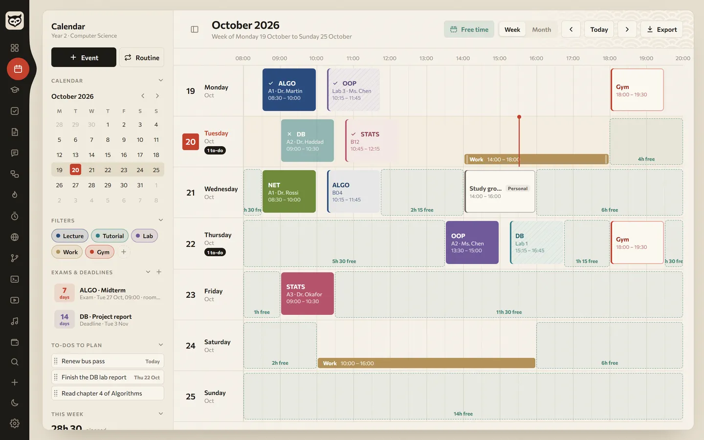 Calendar that shows your free time